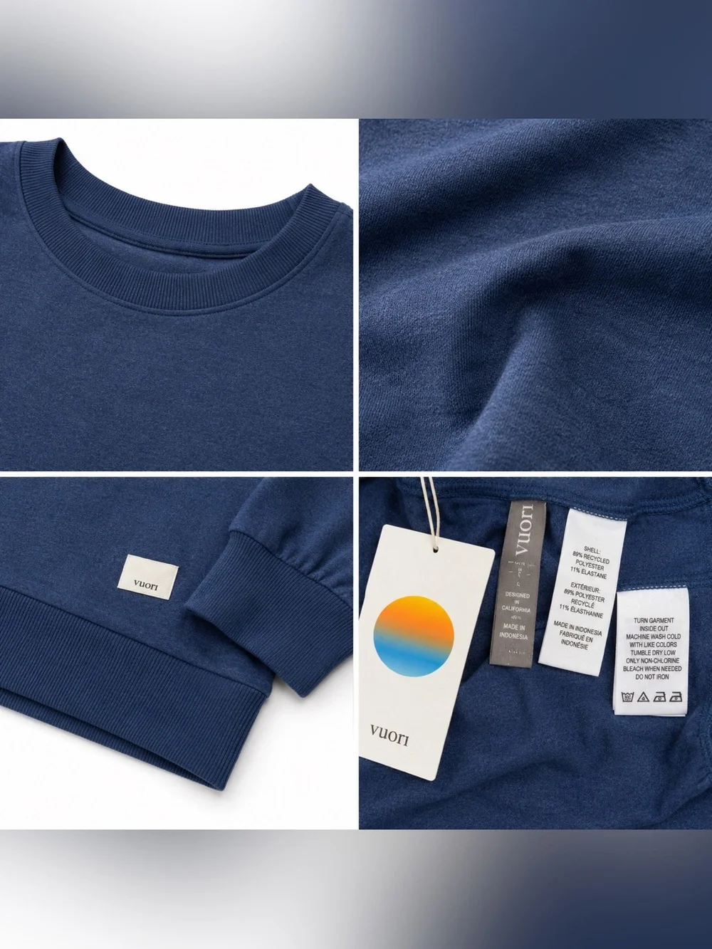 NWT Vuori Halo Modern Crew Sweatshirt Large Blue Heather Pullover Soft Stretch
